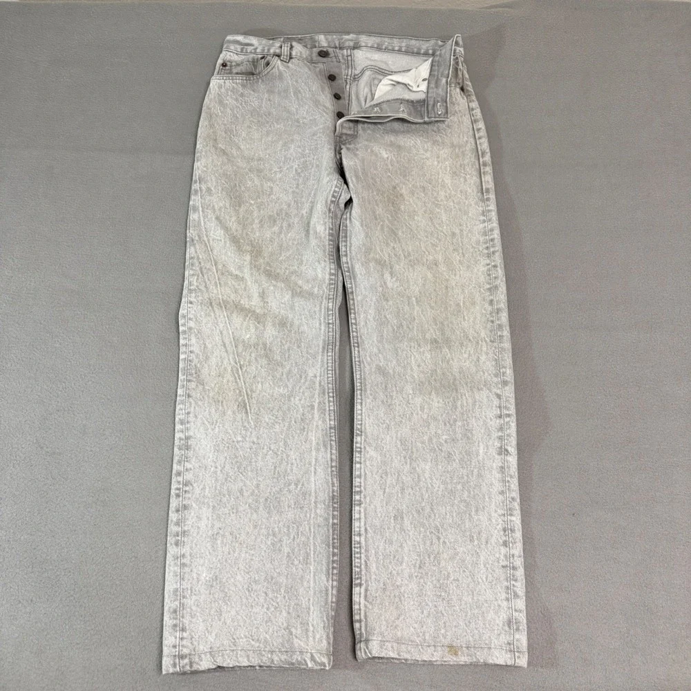 Levis 501 Jeans Men 32x30 Gray Acid Wash Cotton Made in USA Vintage Button Fly